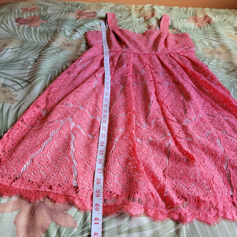 Adrianna Papell Lace Fit and Flare Dress Coral 14 Zipper Sleeveless Spring - Picture 10 of 14